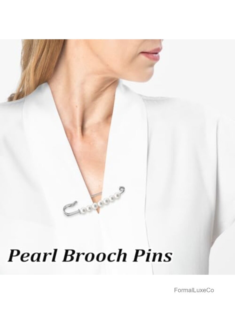 Pearl Brooch Pins for Women 3in Silver Safety Pin Set of 4 - Picture 3 of 6